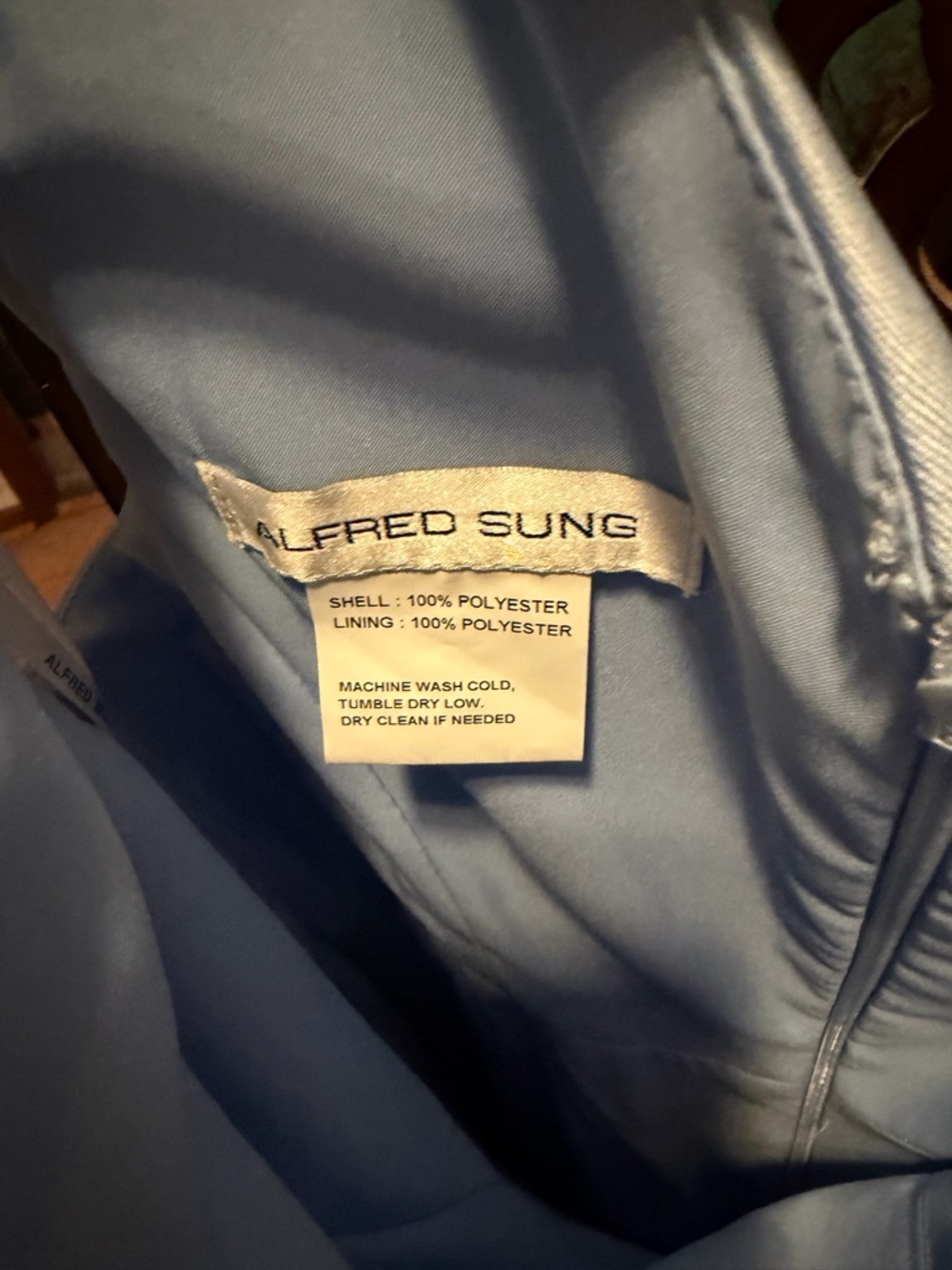 ALFRED SUNG Light Blue Satin Bow-Shoulder Maxi Gown Size 4 - Picture 6 of 7